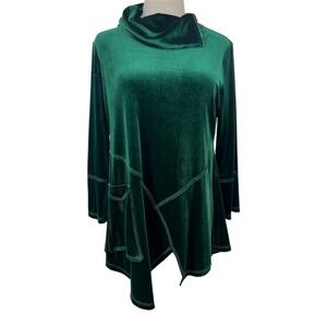 NEW Caleesa Women's PETITE MEDIUM Emerald Green Velvet Tunic Cowl Neck Pocket
